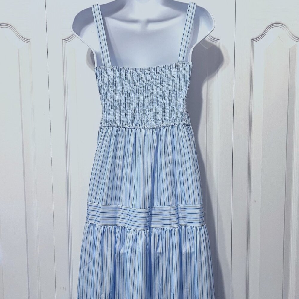 Maxi Striped Blue/Lilac Dress-Size Med.-Ruffled Layered Stretch Dress-NWOT - Picture 8 of 16